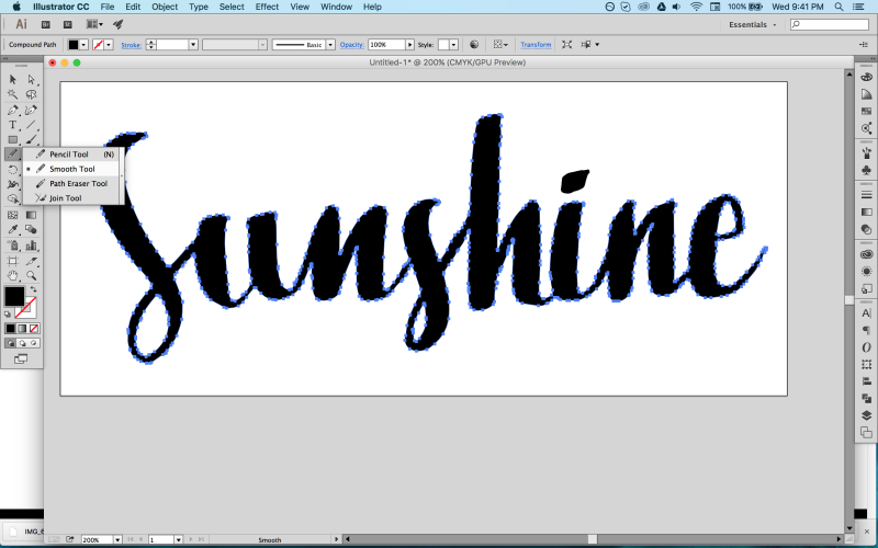 trace brush lettering in Illustrator