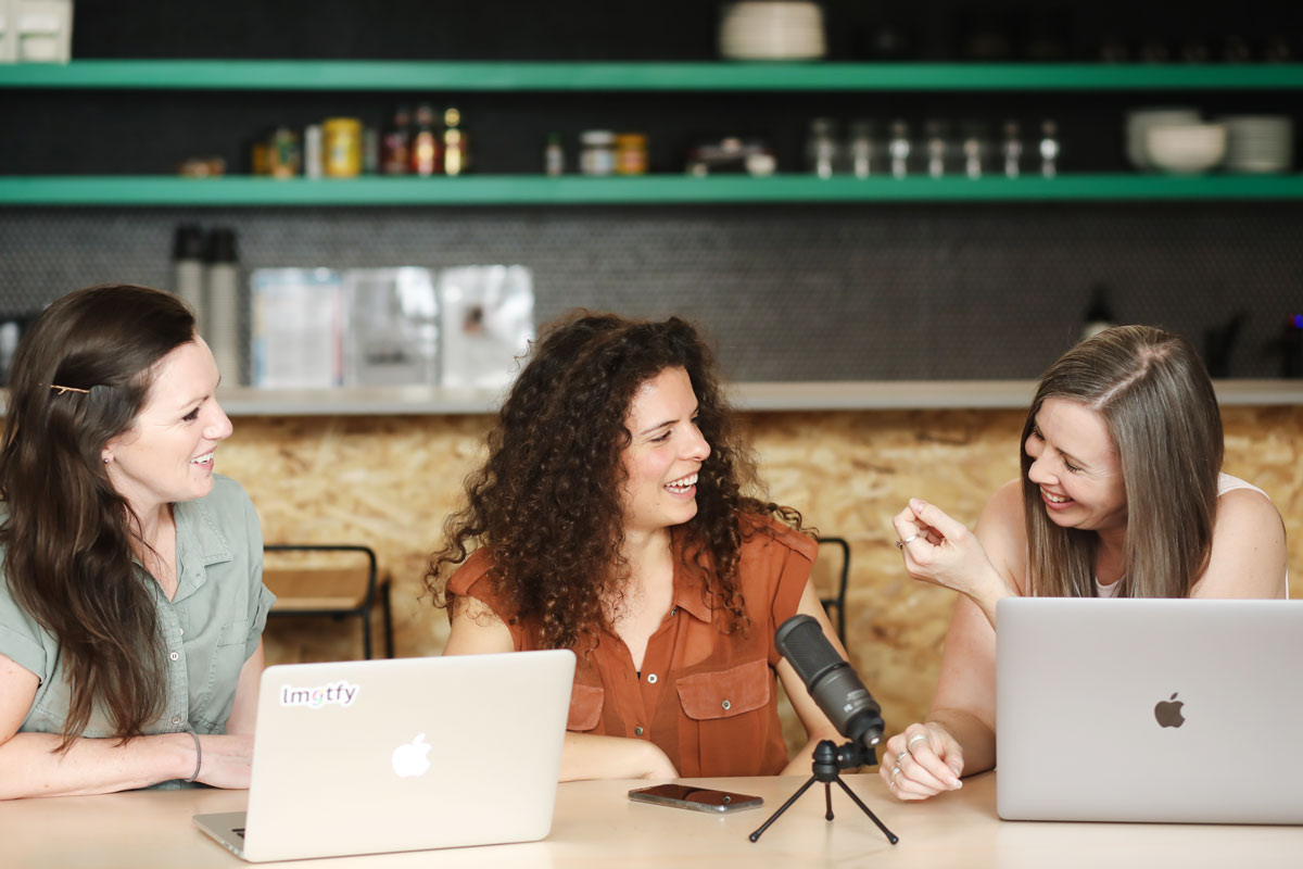 Mik, Deb and Jess at Desk - The Business of Making Podcast